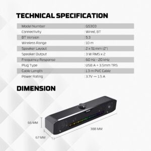 ZVUČNIK GAMING FANTECH BLUETOOTH 5.3, 3.5 mm + USB GROOVE BAR GS303 RGB CRNI - Slika 4