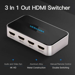 HDMI RAZDJELNIK SWITCHER 3 ULAZA 1 IZLAZ HDMI 4K VENTION AFFH0 SREBRNI - Slika 3
