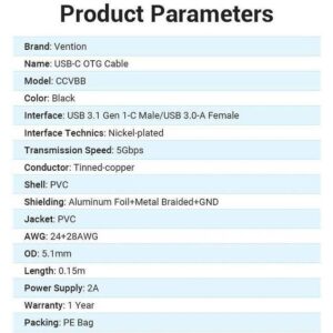 ADAPTER USB 3.1 NA TIP C OTG VENTION 0.15 m CCVBB CRNI - Slika 6