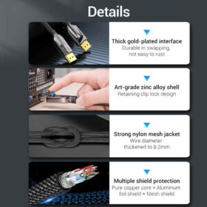 KABEL DISPLAY PORT MUŠKI NA DISPLAY PORT MUŠKI VENTION 1.5 m HCABG CRNI Rezolucija: 8K 60Hz - Slika 4